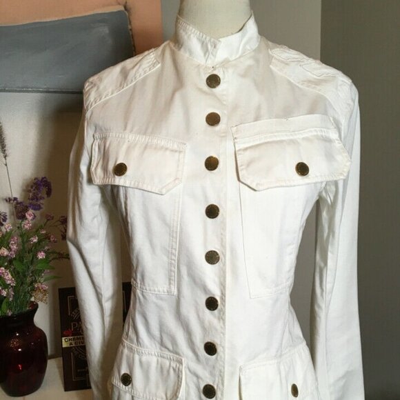 Jimmy Taverniti White Snap Front Military Jacket - Picture 1 of 12